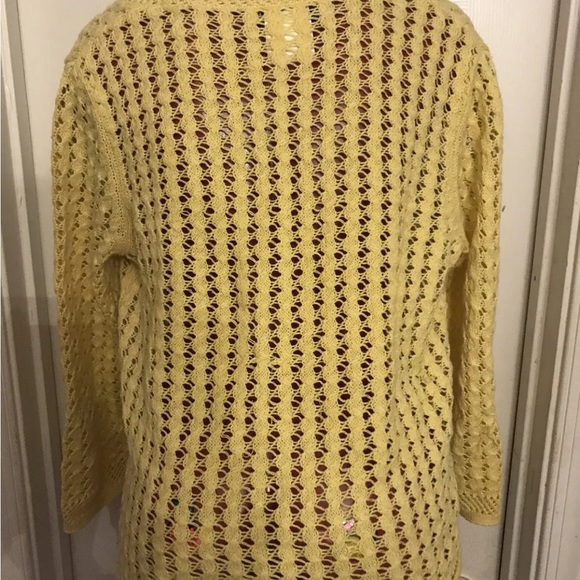 Sag Harbor Canary Yellow Crocheted 1 BUTTON Cardigan Sweater Size S SMALL - Picture 5 of 8